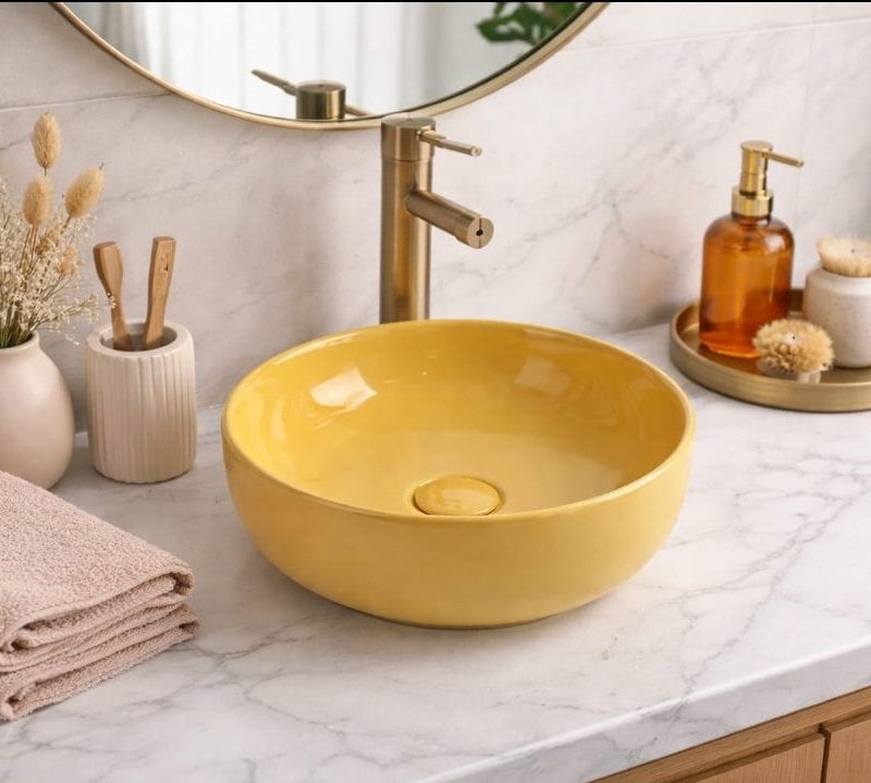Cırclıght Tezgah Üstü Banyo Lavabosu Pastel Yellow 1034