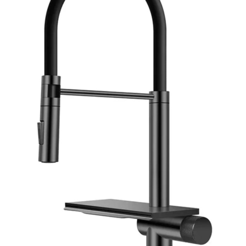 New Waterfall Şelale Tarzı Mutfak Bataryası Brushed Grey /Black Pıpe C8736-U